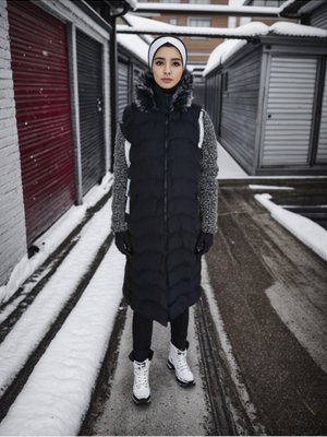 Siyah Kürk Kapüşonlu Şişme Yelek