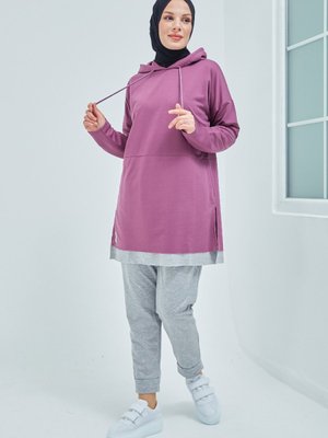 Pamuklu Tunik Pantolon Eşofman Takım Gülkurusu Pamuklu Tunik Pantolon Eşofman Takım Gülkurusu