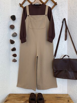 Sütlü Keten Salopet Tulum & Acı Kahve Crop Takım Sütlü Keten Salopet Tulum & Acı Kahve Crop Takım