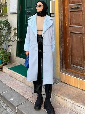 Mavi Kürklü Kaşe Kaban