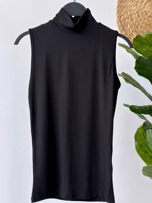 Likralı Balıkçı Yaka Tunik İçlik Siyah