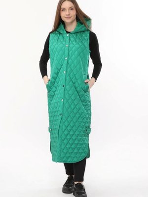 Kapüşonlu Yırtmaç Detaylı Uzun Dolum Yelek