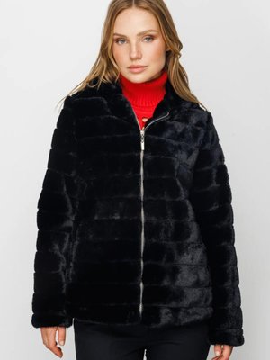 Siyah Peluş Kapüşonlu Kaban