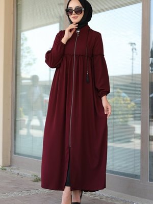 Lal Fırfır Detaylı Ferace Bordo