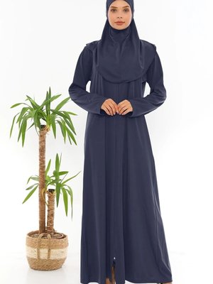 Lacivert Fermuarlı Tek Parça Namaz Elbisesi Lacivert Fermuarlı Tek Parça Namaz Elbisesi
