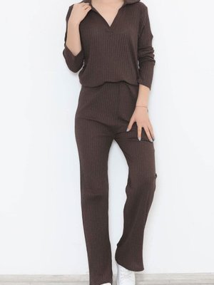 Polo Yaka Fitilli Takım Acıkahve