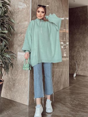 Fermuarlı Triko Tunik Çağla