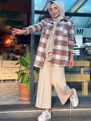 Bej Bol Kesim Krep Pantolon T