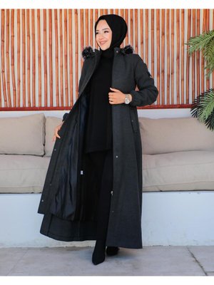 Kadın Kapişonlu İçi Astarlı Tam Boy Bileği Lastikli Kaşe Kaban Kadın Kapişonlu İçi Astarlı Tam Boy Bileği Lastikli Kaşe Kaban