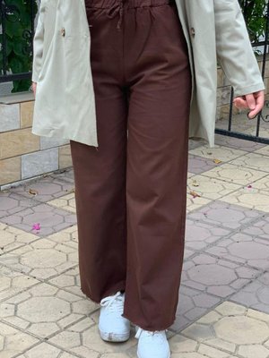 Kahve Bol Paça Gabardin Pantolon