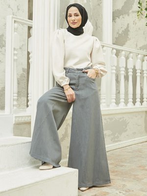 Gri Denim Pantolon Etek