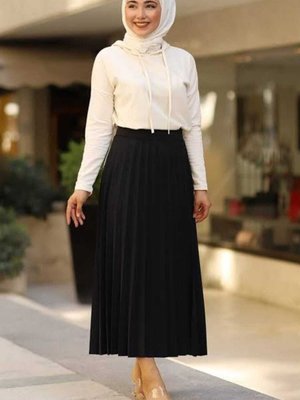 Siyah Pliseli Uzun Etek