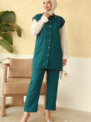 Diba Taşlı Üçlü Takım Petrol Yeşili