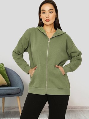 Haki Kapüşonlu Fermuar Kapamalı Örme Sweatshirt Haki Kapüşonlu Fermuar Kapamalı Örme Sweatshirt