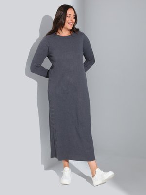 Antrasit Büyük Beden Bisiklet Yaka Kaşkorse Elbise Antrasit Büyük Beden Bisiklet Yaka Kaşkorse Elbise