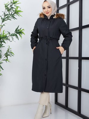 Içi Kürklü Apolet Cepli Su Ve Rüzgar Geçirmez Mont Kaban Siyah