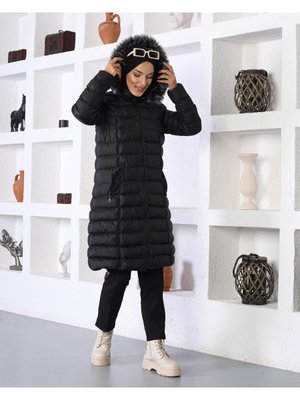 Siyah Dolumlu Şişme Mont