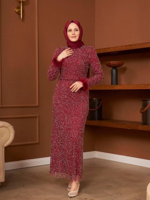 Yıldız Abiye Elbise Bordo Yıldız Abiye Elbise Bordo