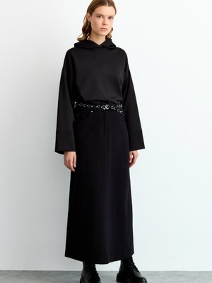 Beli Kuşaklı Gabardin Etek Siyah