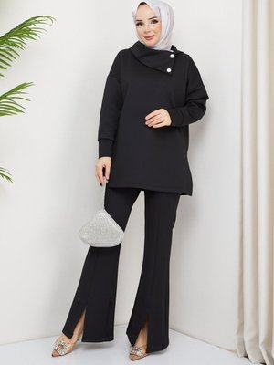 Taş Detay Yırtmaçlı Tunik Pantolon İkili Takım Taş Detay Yırtmaçlı Tunik Pantolon İkili Takım