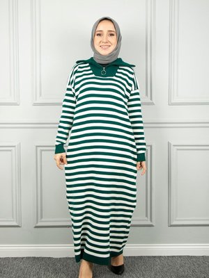 Zümrüt Çizgili Elbise