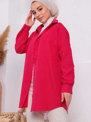 Fuşya Düz Terikoton Salaş Gömlek