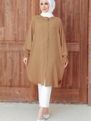 Düğmeli Camel Tunik