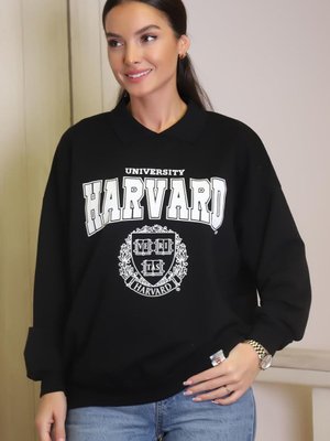 Siyah Yakalı Uzun Kollu Sweatshirt