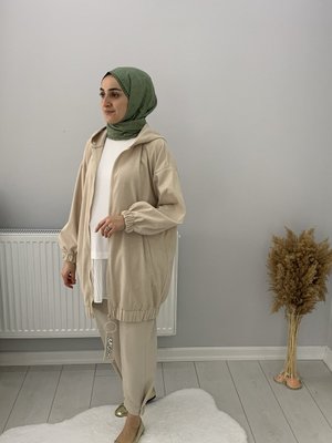 Tuhara Butik Kapüşonlu Fermarlı Taşlı Hırka