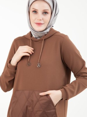 Örme Krep Kapüşonlu Önü Kanguru Cepli Tunik Trend