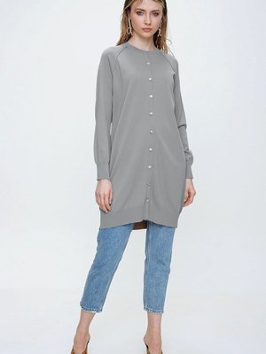 Merserize Triko Hırka Orta Boy H Gri