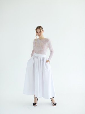 Beyaz Pamuk Tam Daire Büzgülü Kety Etek