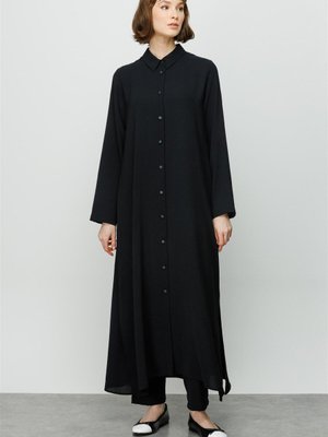 Nuovo Tafta Pelerin Detaylı Zamansız Tam Boy Kap Siyah