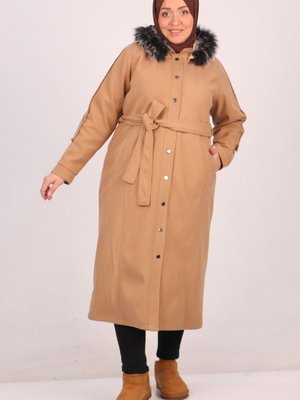 Vizon Büyük Beden Çıtçıtlı Kaşe Kaban