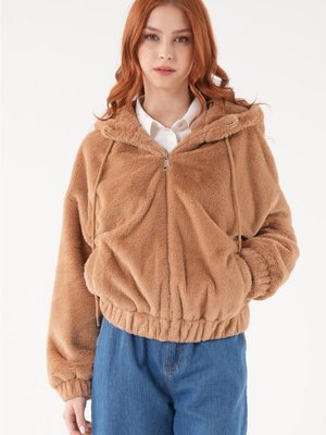 Kapüşonlu Camel Peluş Mont Kapüşonlu Camel Peluş Mont