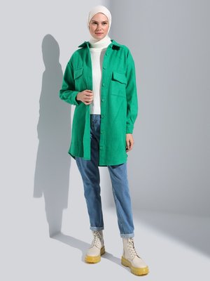 Yeşil Kaşe Kumaş Overshirt Kap/pardesü