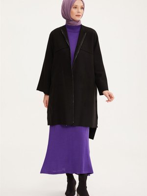 Asimetrik Ve Oversize Fermuarlı Hırka Siyah