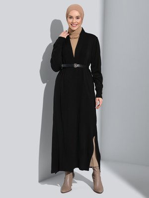 Siyah Şal Yaka Uzun Triko Hırka