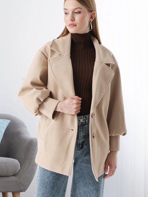 Bej Balon Kol Cepli Kaşe Kaban