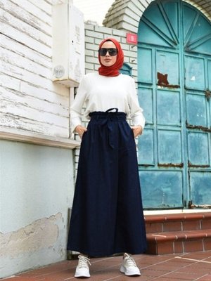 Beli Lastikli Jean Pantolon Etek Lacivert