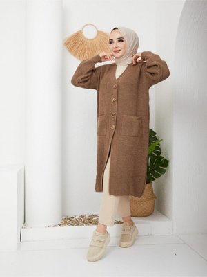 Düğmeli Cepli Triko Salaş Hırka