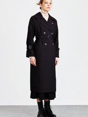 İnce Kapitone Trençkot Siyah