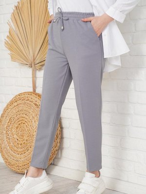 İp Detaylı Beli Lastikli Bilekte Pantolon Gri