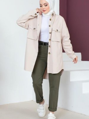 Körük Cep Detaylı Ceket Taş Rengi