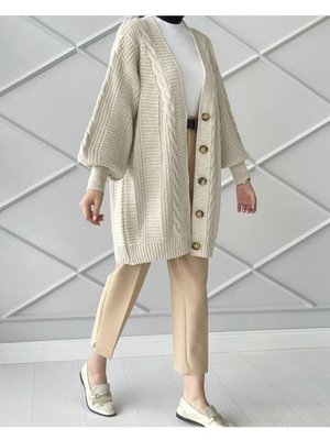 Kışlık Saç Örgü Kısa Triko Hırka Açık Taş