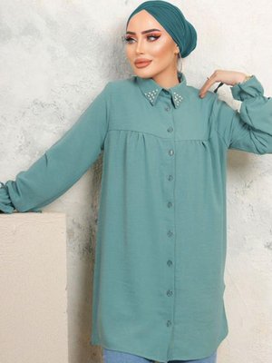 Yakası Taşlı Tunik Mint Yeşili