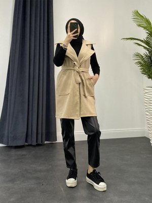 Mihver Kaşe Cepli Yelek Krem Mihver Kaşe Cepli Yelek Krem