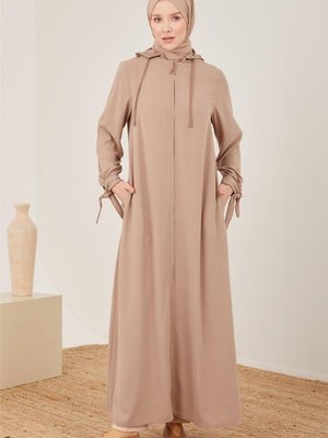 Biyeli Ve Fermuarlı Ferace Bej