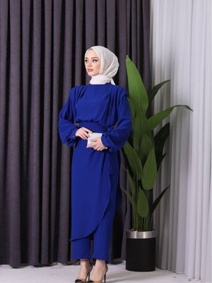 Xxl Butik Kadın İthal Kumaş Etekli Tesettür Tulum Saks Xxl Butik Kadın İthal Kumaş Etekli Tesettür Tulum Saks