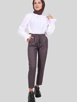 Gri Beli Lastikli Dar Paça Diagonel Pantolon